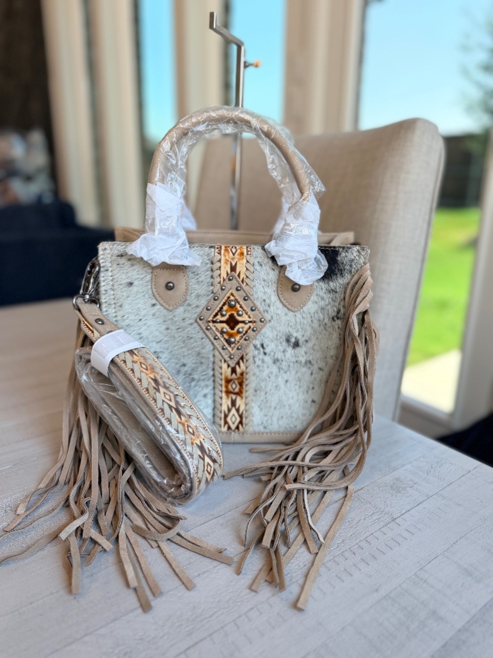 Trinity Ranch Hair On Cowhide Tote/Crossbody Khaki